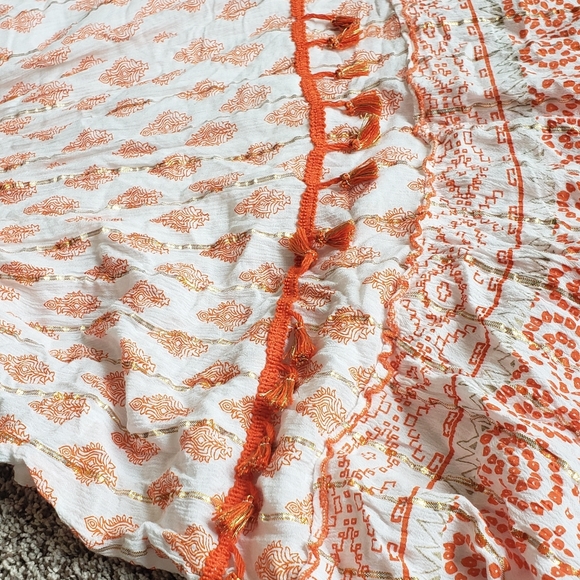 Me 2 Magic Anthropologie Boho Orange and White Sleeveless Maxi Dress - Picture 3 of 8